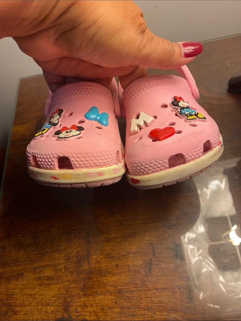 CROCS Pink Kids Slip-On Clogs with Minnie Mouse Charms